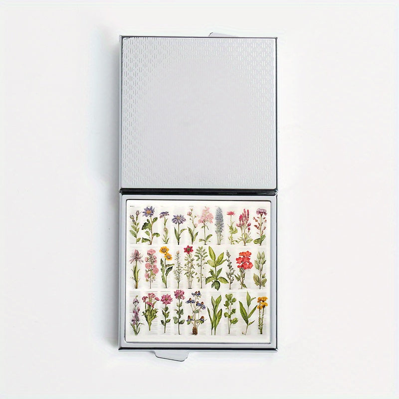 Plant Illustration Print Square Pill Box with 4 Compartments