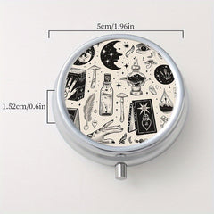 Vintage Patterned Round Pill Box with 3 Compartments