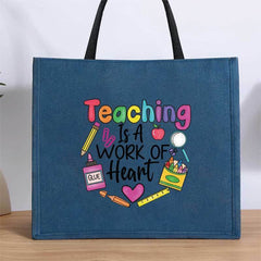 Teacher Themed Tote Bag in Lake Polyester for School Shopping Travel
