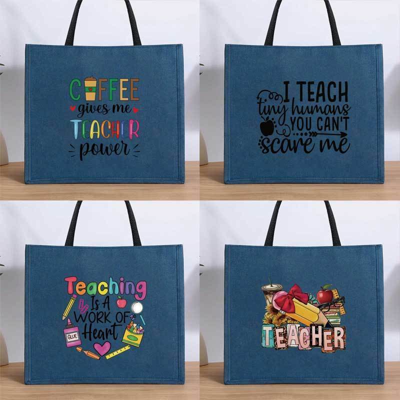 Teacher Themed Tote Bag in Lake Polyester for School Shopping Travel