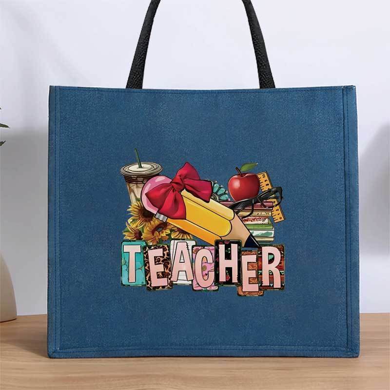 Teacher Themed Tote Bag in Lake Polyester for School Shopping Travel