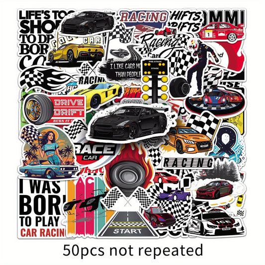 50pcs Racing Themed Sticker Pack for DIY Projects Halloween & Christmas