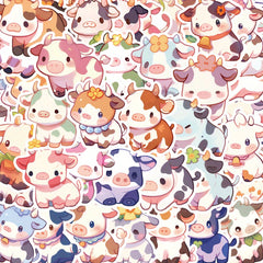50 Pack Vinyl Cow Stickers Cute Cartoon Decals Water Bottle Laptop Skateboard