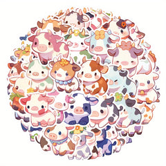 50 Pack Vinyl Cow Stickers Cute Cartoon Decals Water Bottle Laptop Skateboard