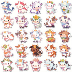 50 Pack Vinyl Cow Stickers Cute Cartoon Decals Water Bottle Laptop Skateboard
