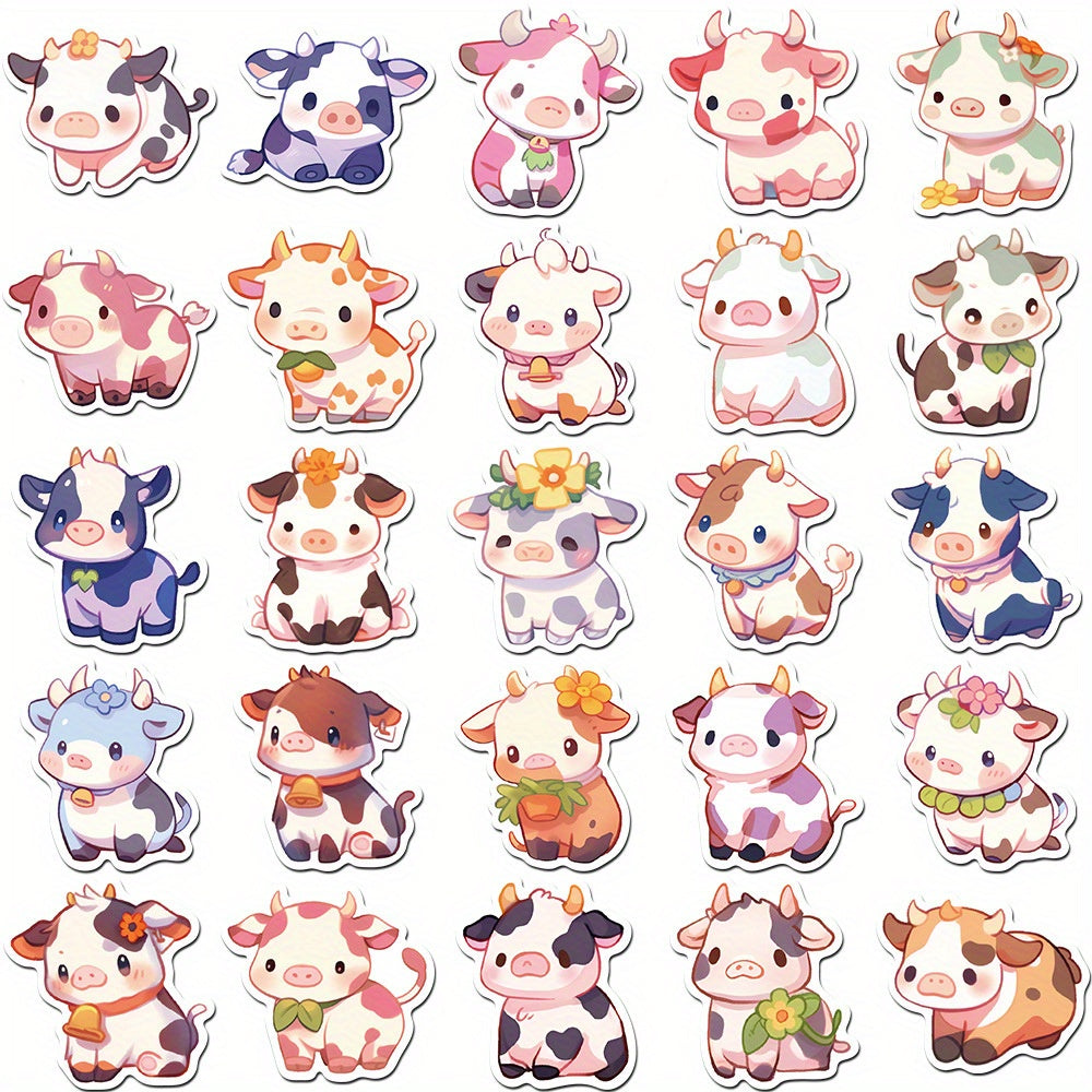 50 Pack Vinyl Cow Stickers Cute Cartoon Decals Water Bottle Laptop Skateboard