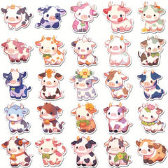 50 Pack Vinyl Cow Stickers Cute Cartoon Decals Water Bottle Laptop Skateboard