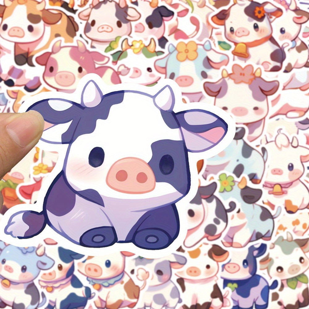 50 Pack Vinyl Cow Stickers Cute Cartoon Decals Water Bottle Laptop Skateboard
