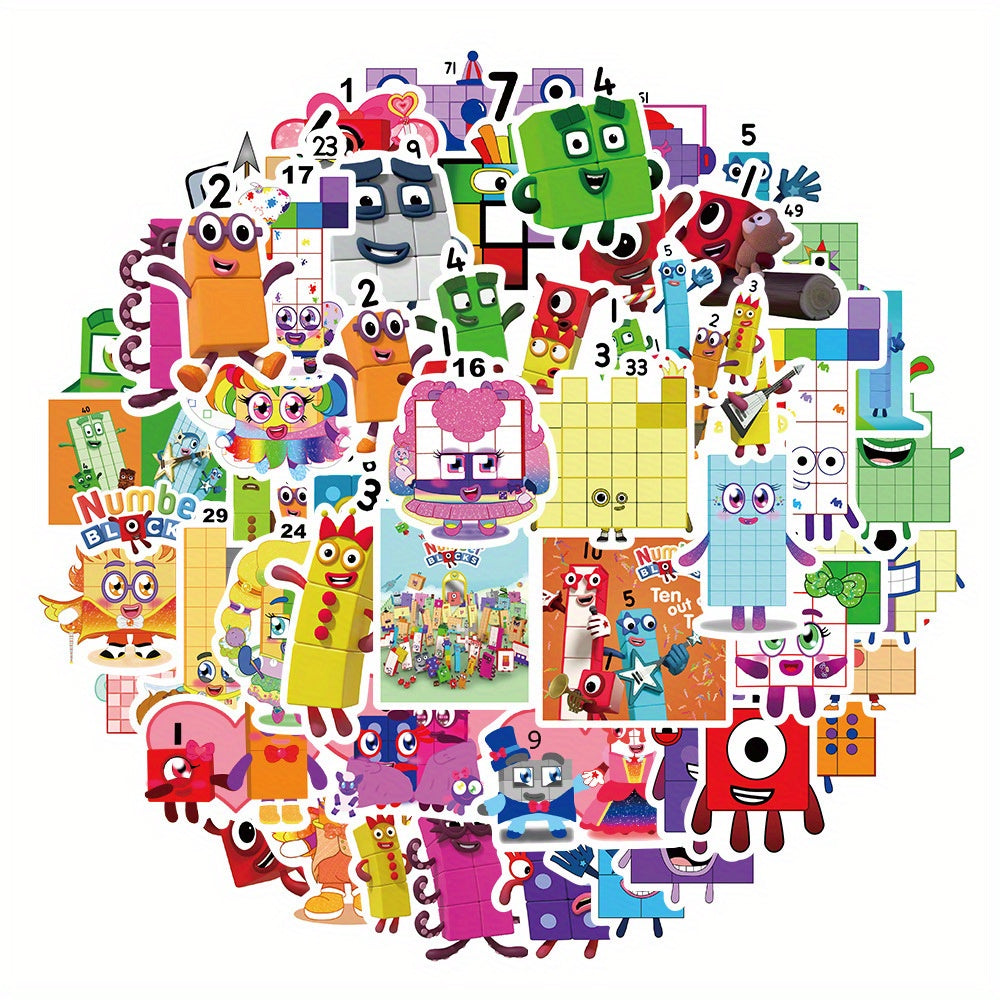 52pcs Numberblocks Vinyl Stickers Waterproof Decals for Water Bottle Laptop Phon