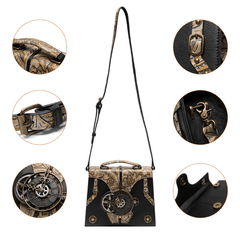 Steampunk Leather Crossbody Bag with Embossed Floral Pattern