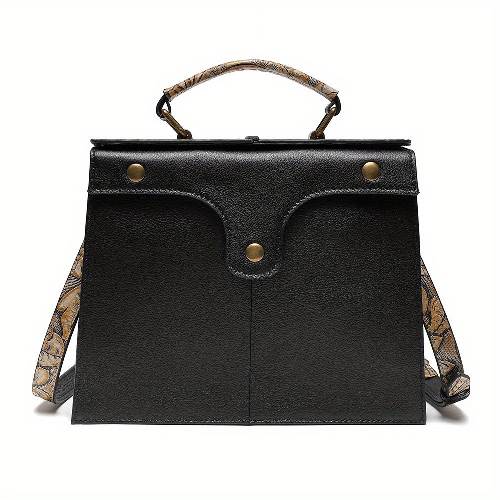 Steampunk Leather Crossbody Bag with Embossed Floral Pattern