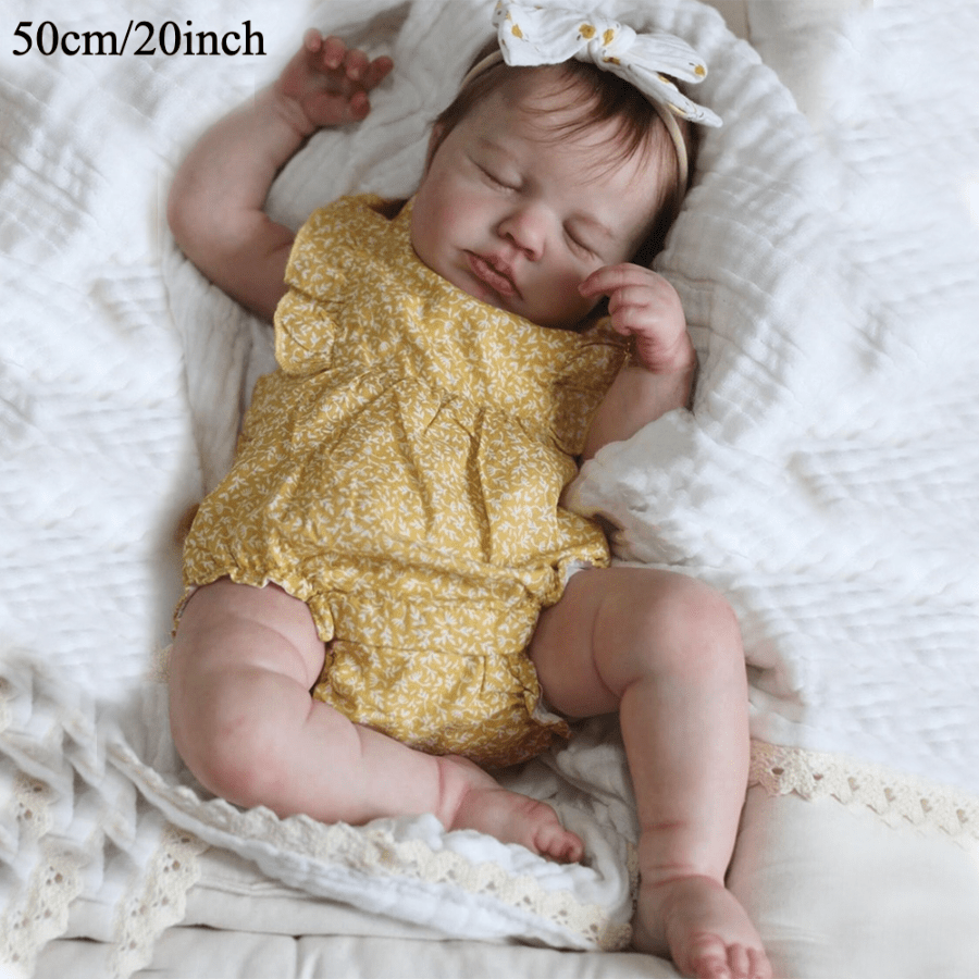 20 Inch Lifelike Girl Doll with 3D Painted Skin & Soft Cloth Body Yellow Dress