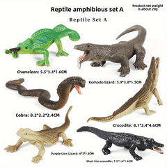 Realistic Reptile & Amphibian Toy Set, 6-Piece PVC Animal Figures for Education