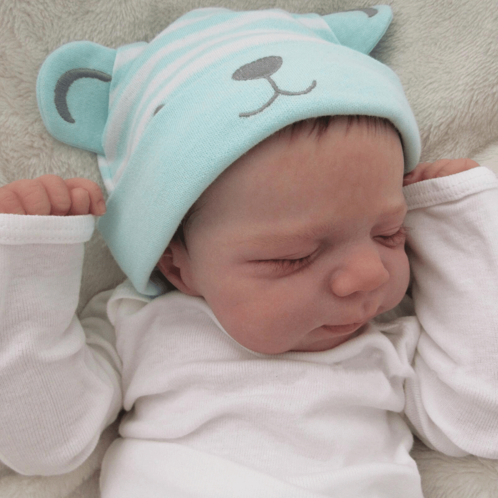 18%22 Reborn Girl Doll w/Bear Hat 3D Painted Skin Realistic Sleeping