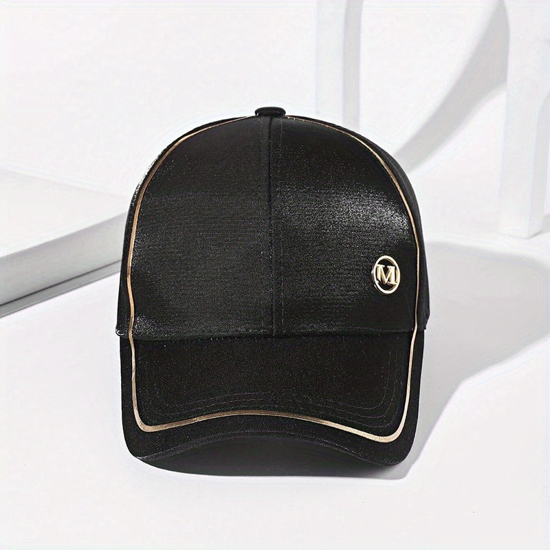 Golden M Label Baseball Cap Solid Casual Sun Hat Satin Golf Dad Hats