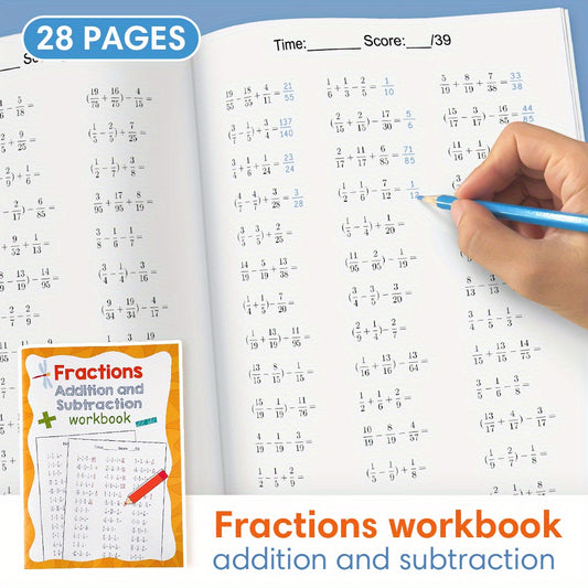 Math Fractions Workbook Addition Subtraction Arithmetic Exercise