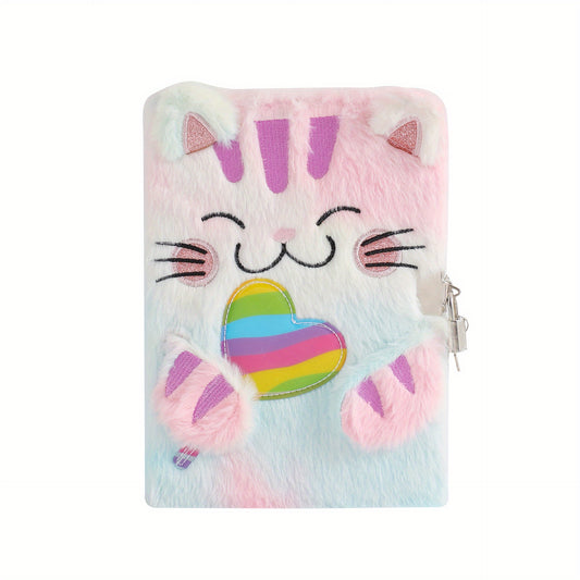 A5 Lockable Diary Journal Notebook Cat & Dog Plush Hardcover