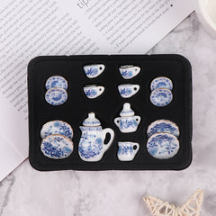15pcs Chinese Ceramic Tea Set Decor Dollhouse Porcelain Tableware