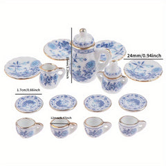 15pcs Chinese Ceramic Tea Set Decor Dollhouse Porcelain Tableware