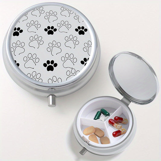 Paw Print Pattern Pill Box 3 Compartments Mini Metal Organizer Jewelry
