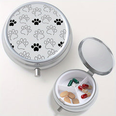 Paw Print Pattern Pill Box 3 Compartments Mini Metal Organizer Jewelry