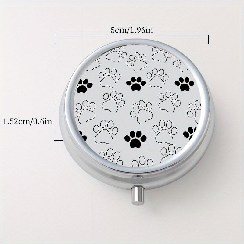 Paw Print Pattern Pill Box 3 Compartments Mini Metal Organizer Jewelry