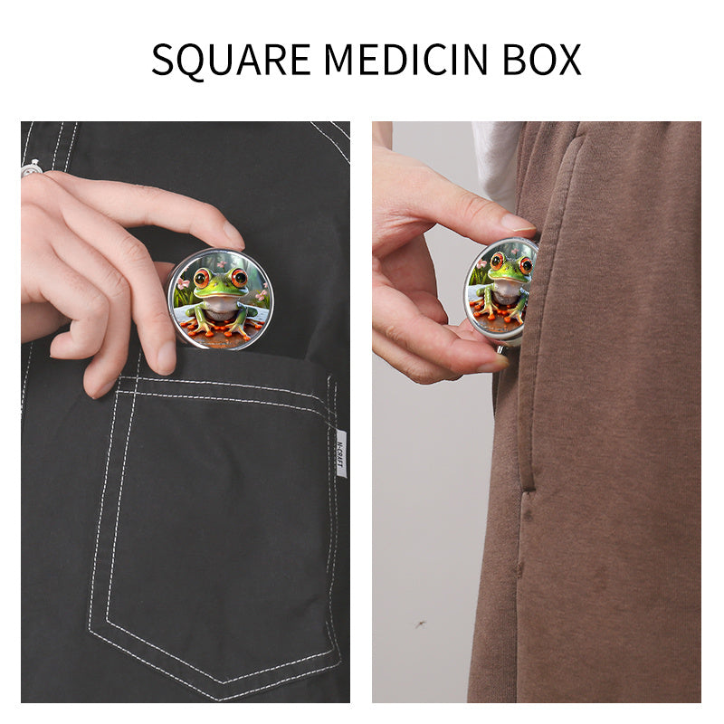 1pc Frog Print Round Pill Box 3 Compartments