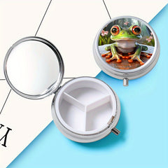 1pc Frog Print Round Pill Box 3 Compartments