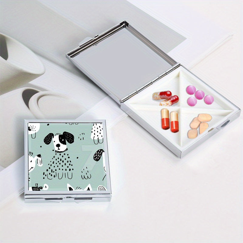 Dog Picture Printing Square Pill Box with 4 Compartments
