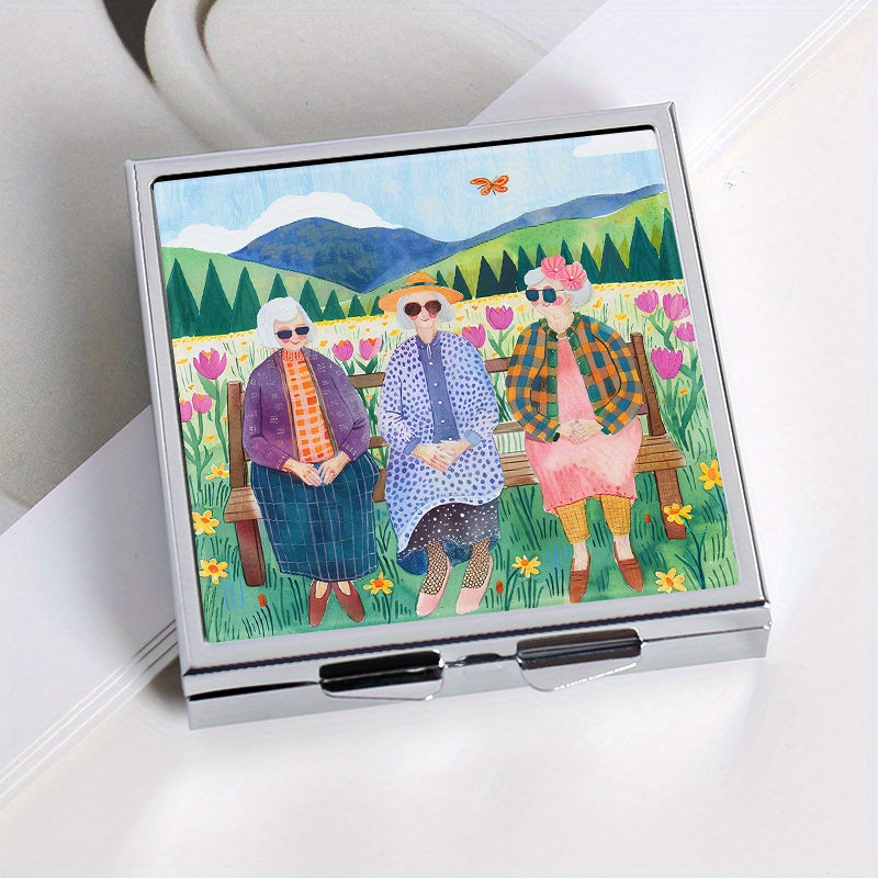 Flower Sisters Square Pill Box 4 Compartments Portable Medicine Box