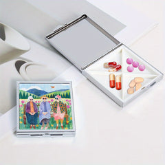 Flower Sisters Square Pill Box 4 Compartments Portable Medicine Box