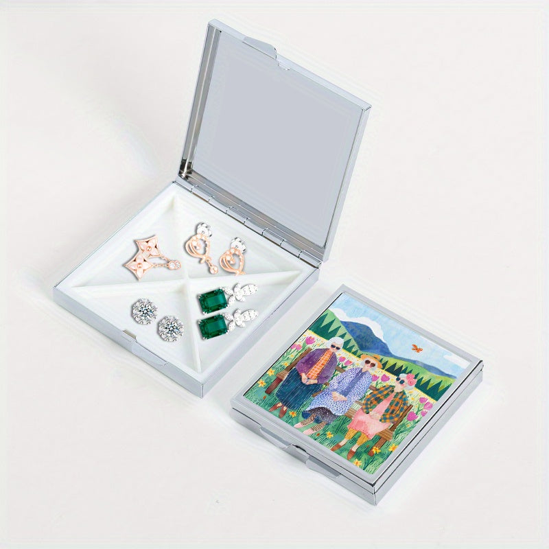 Flower Sisters Square Pill Box 4 Compartments Portable Medicine Box
