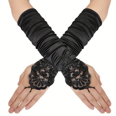 Vintage Floral Lace Gloves with Rhinestone Detail
