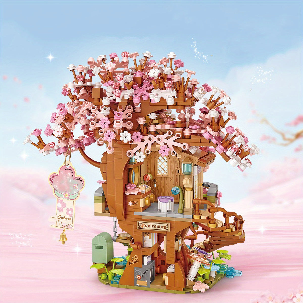 Sakura Tree House Building Blocks Set Pink