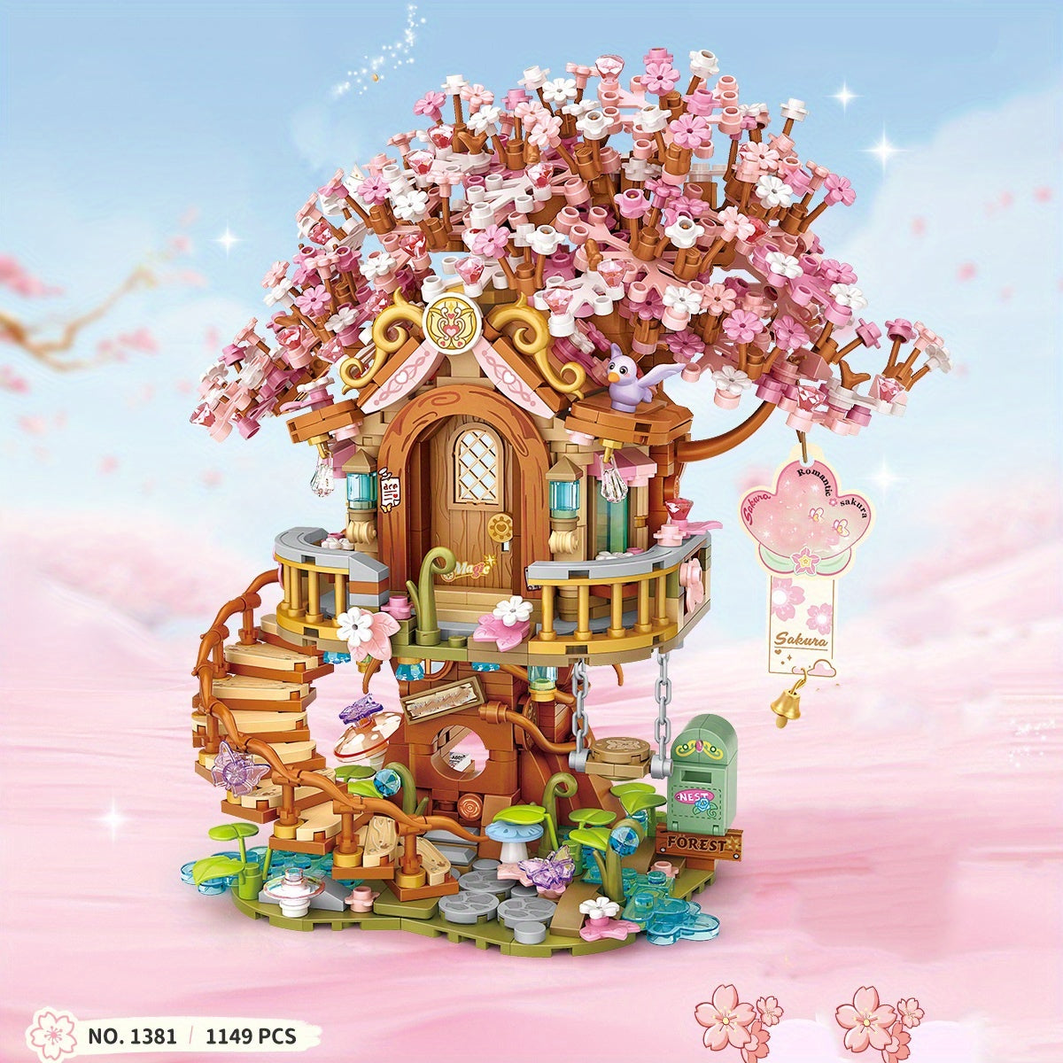 Sakura Tree House Building Blocks Set Pink