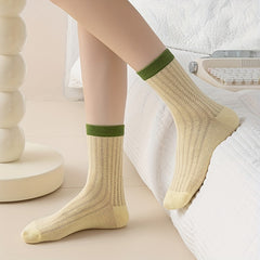 5 Pairs Colorblock Crew Socks Women's Mid Tube Stockings