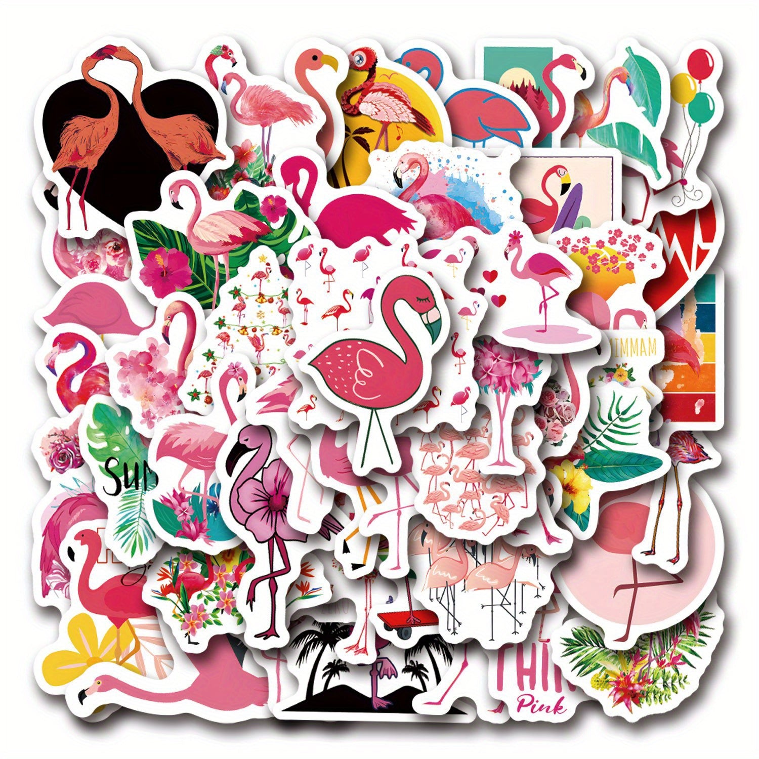 50pcs Flamingo Cartoon Waterproof Stickers for Water Bottle Skateboard Laptop