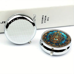 Mystical Hamsa Hand & Evil Eye Pill Box 3 Compartment Metal Medicine Organizer