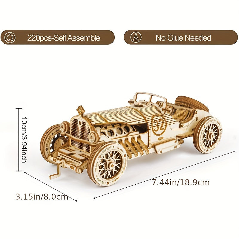 3D Wooden Mechanical Grand Prix Car Model Kit Puzzle For Adults