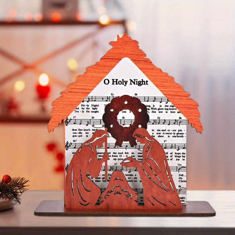 Wooden Nativity Scene Standing Decoration Holiday Room Desktop Ages 14+