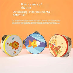 Orff Wooden Tambourine Hand Clapping Drum Toy Peach Orange Mix