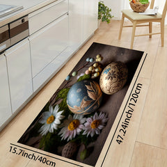 Flower & Egg Pattern Machine Washable Kitchen Rug
