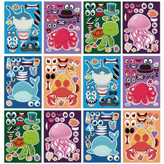 6pcs 12pcs 24pcs Deformation Marine Animal Puzzle Stickers DIY Cartoon Toys