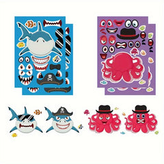 6pcs 12pcs 24pcs Deformation Marine Animal Puzzle Stickers DIY Cartoon Toys
