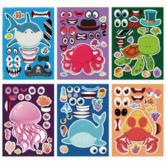 6pcs 12pcs 24pcs Deformation Marine Animal Puzzle Stickers DIY Cartoon Toys