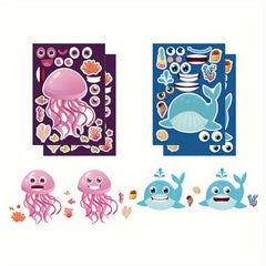 6pcs 12pcs 24pcs Deformation Marine Animal Puzzle Stickers DIY Cartoon Toys