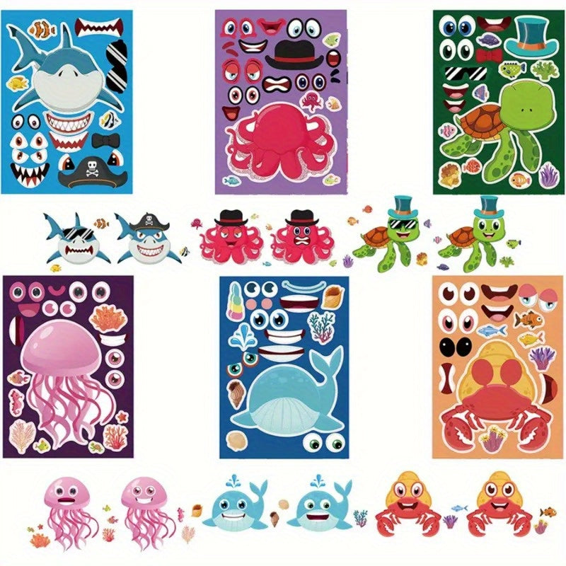 6pcs 12pcs 24pcs Deformation Marine Animal Puzzle Stickers DIY Cartoon Toys
