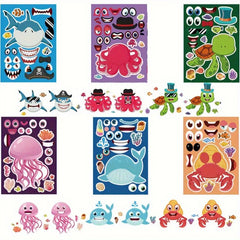 6pcs 12pcs 24pcs Deformation Marine Animal Puzzle Stickers DIY Cartoon Toys