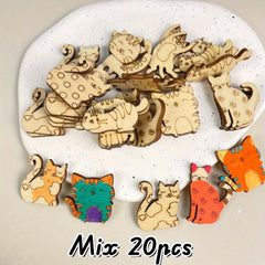Wooden Cat Statues DIY Craft Toys for Children