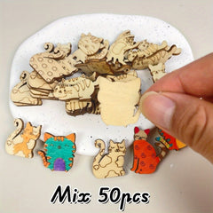 Wooden Cat Statues DIY Craft Toys for Children